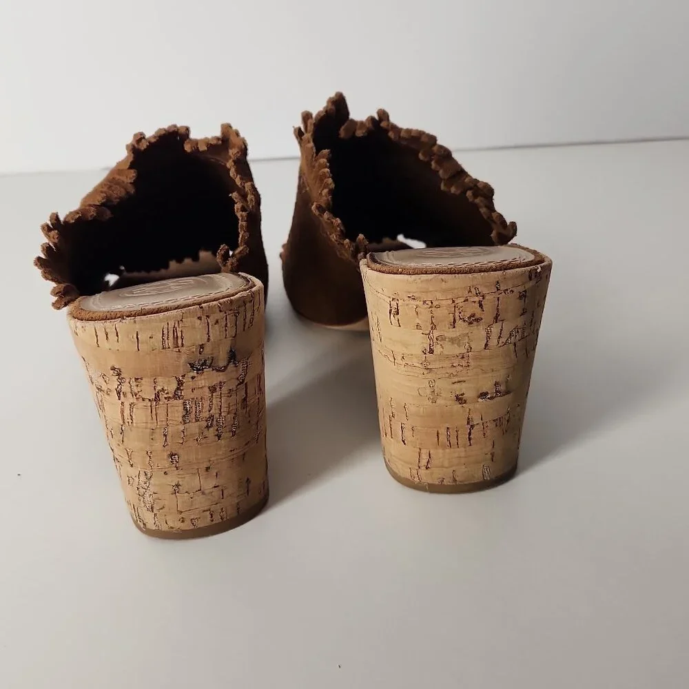 Tory Burch Huntington suede fringe mule sandal cork block heel shoes 5.5 M - Picture 9 of 12